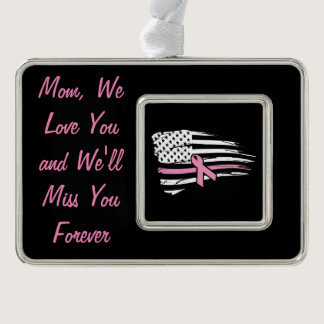 Personalized Pink Awareness Ribbon American Flag  Christmas Ornament