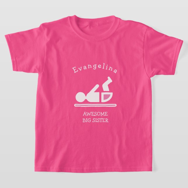 Personalized Pink AWESOME BIG SISTER T-Shirt (Laydown)