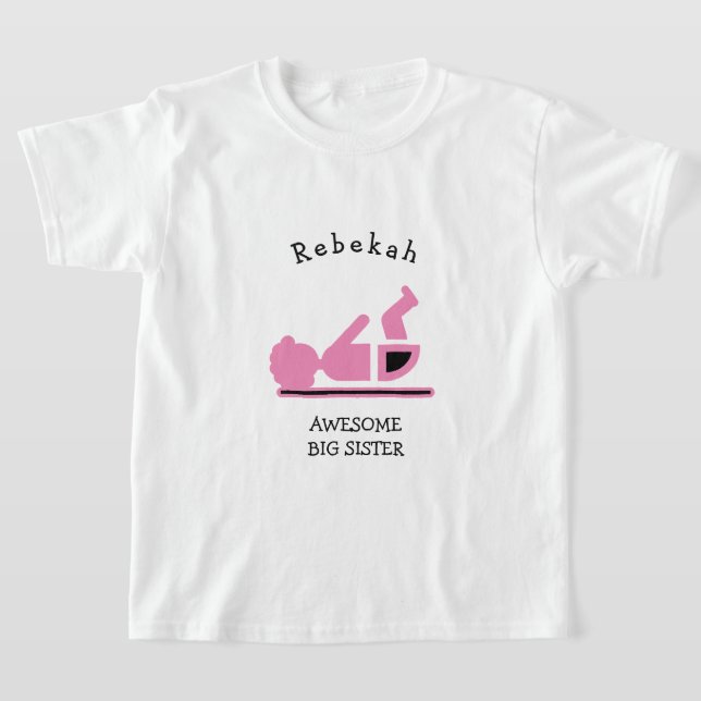 Personalized Pink Baby Afro AWESOME BIG SISTER T-Shirt (Laydown)