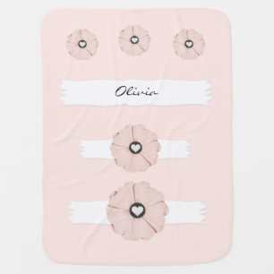 Personalized Pink Baby Blanket w/Flowers & Hearts
