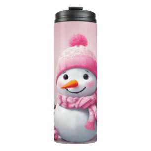 Personalized Pink Baby Christmas Snowman Thermal Tumbler