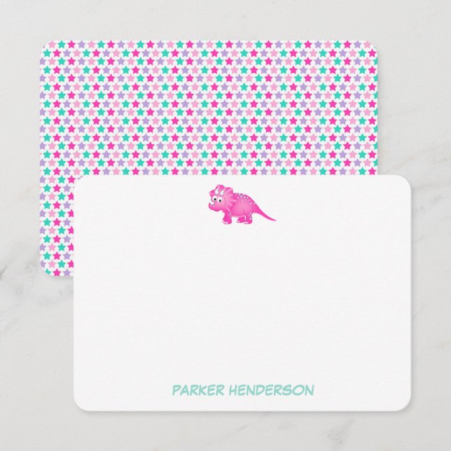 Personalized Pink Baby Dinosaur Stationery Thank You Card (Front/Back)