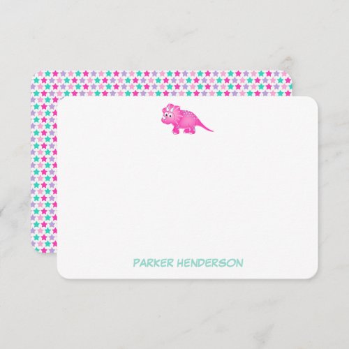 Personalized Pink Baby Dinosaur Stationery Thank You Card