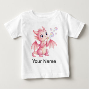 Personalized Pink Baby Dragon Blowing Bubbles T-Shirt