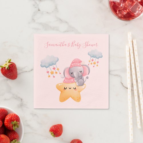 Personalized Pink Baby Elephant Baby Shower  Napkins