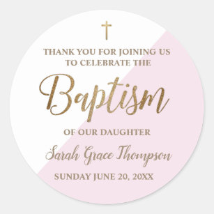 Personalized Pink Baby girl baptism thank you Classic Round Sticker