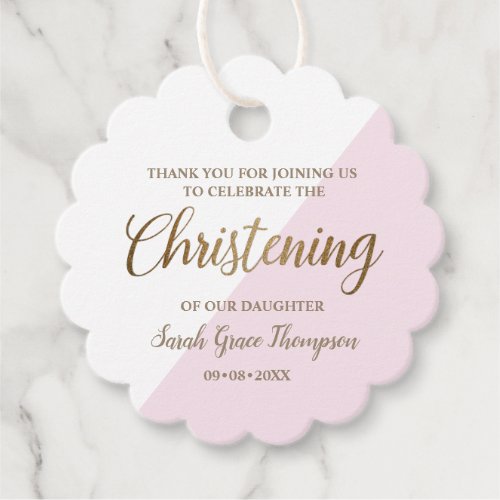 Personalized Pink Baby girl Christening thank you Favor Tags