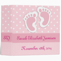 Personalized Pink Baby Girl Footprints Photo Album Binder