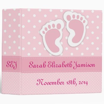Personalized Pink Baby Girl Footprints Photo Album Binder by ChickiePlates at Zazzle