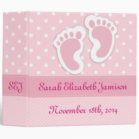 Personalized Pink Baby Girl Footprints Photo Album Binder