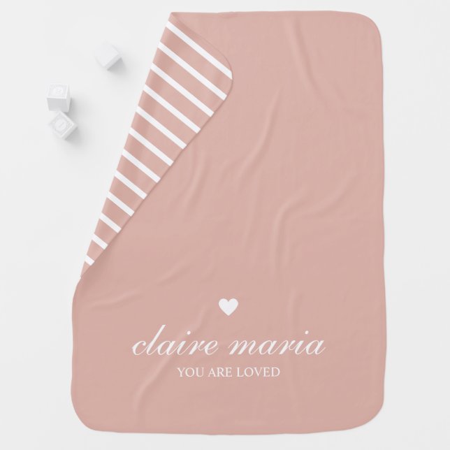 Personalized Pink Baby Girl Heart Baby Blanket (In Situ)