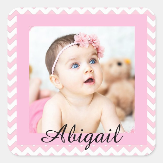 Personalized Pink Baby Photo Stickers (Front)