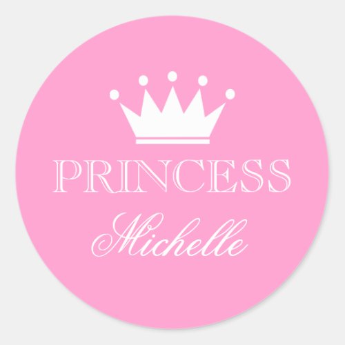 Personalized pink baby shower stickers with crown