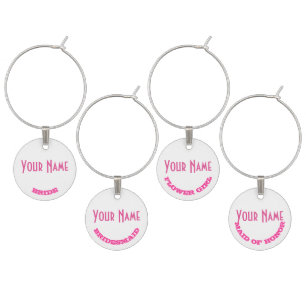 Personalized pink bachelorette or wedding party wine glass charm