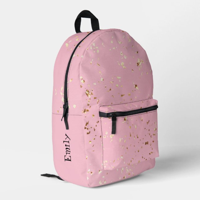 Personalized Pink Backpack with Gold Confetti (Back Corner Left)
