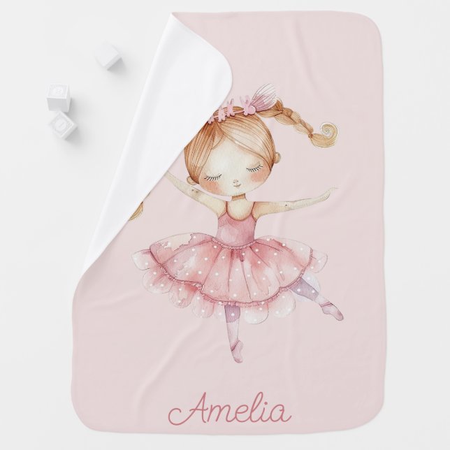 Personalized Pink Ballerina Baby Blanket (In Situ)