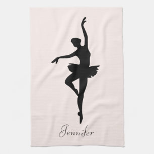 Personalized Pink Ballerina Dance Silhouette Kitchen Towel