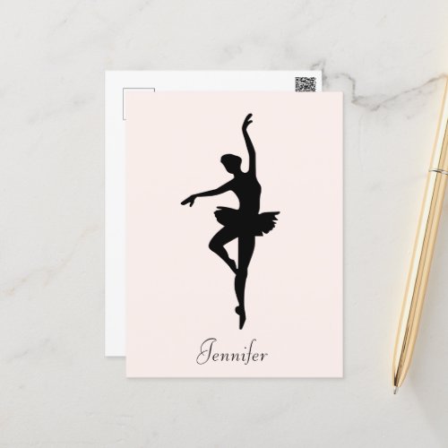 Personalized Pink Ballerina Dance Silhouette Postcard