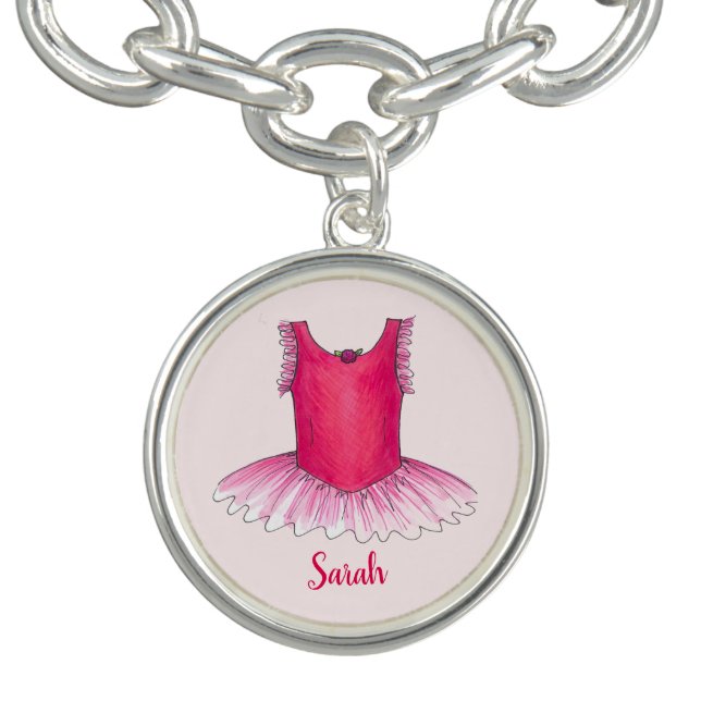 Personalized Pink Ballerina Tutu Ballet Dance Gift Bracelet (Design)