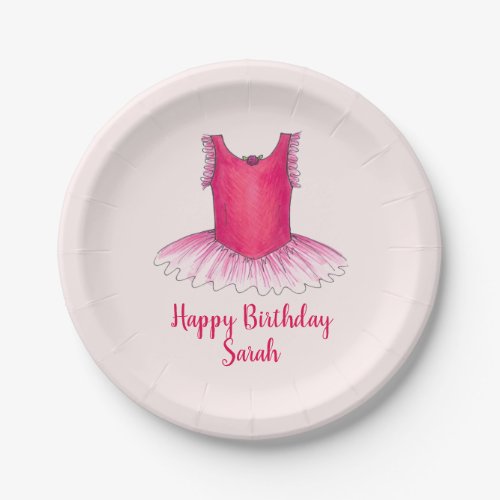 Personalized Pink Ballet Ballerina Birthday Tutu Paper Plates