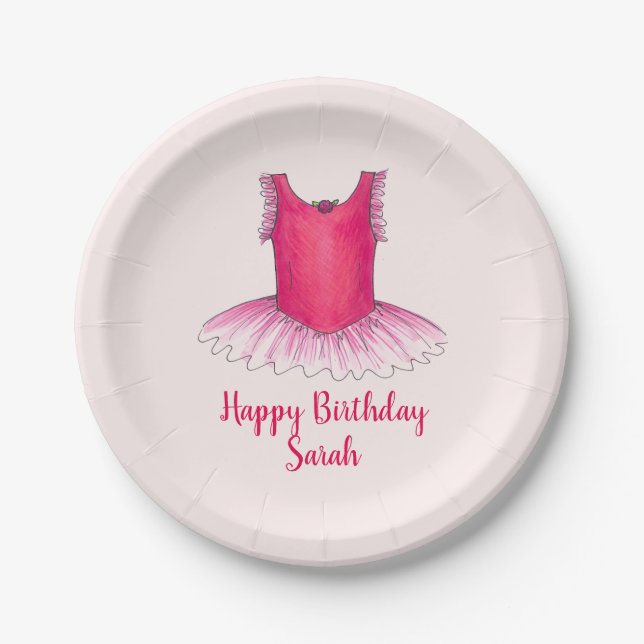 Personalized Pink Ballet Ballerina Birthday Tutu Paper Plates (Front)