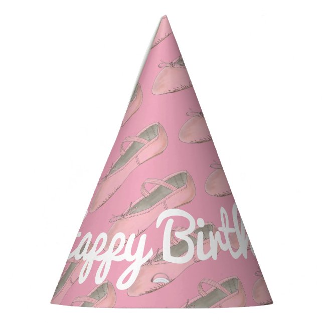 Personalized Pink Ballet Shoe Ballerina Birthday Party Hat (Left)
