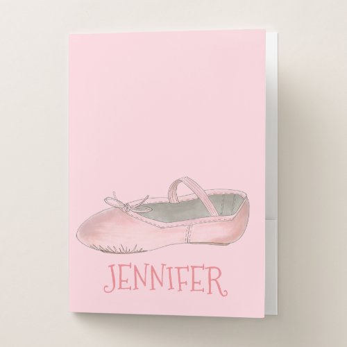 Personalized Pink Ballet Shoe Ballerina Dance Gift Pocket Folder