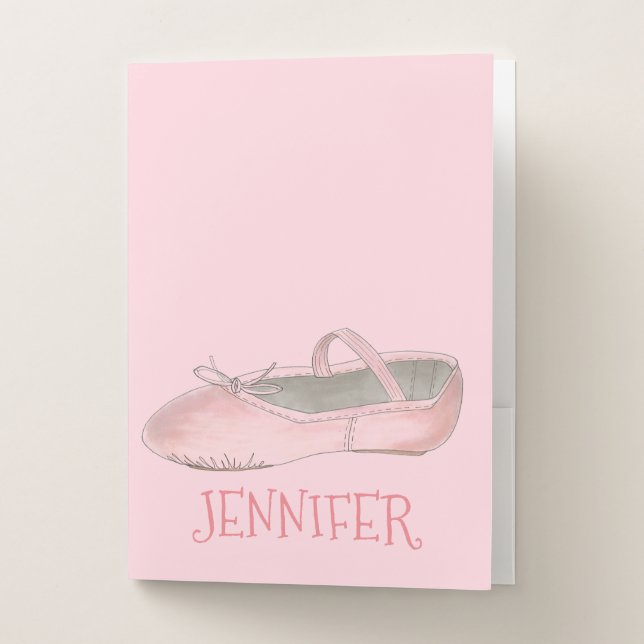 Personalized Pink Ballet Shoe Ballerina Dance Gift Pocket Folder (Front)