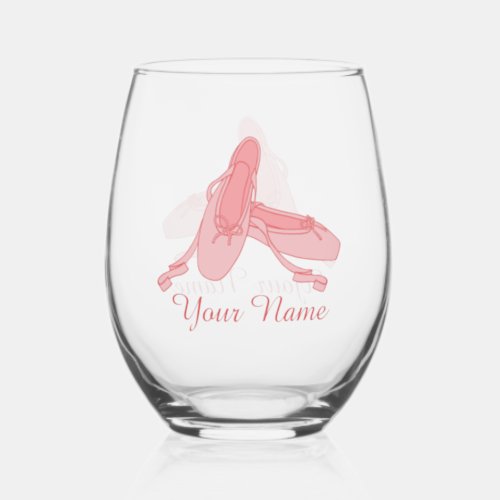Personalized Pink Ballet Slippers Ballerina Stemless Wine Glass