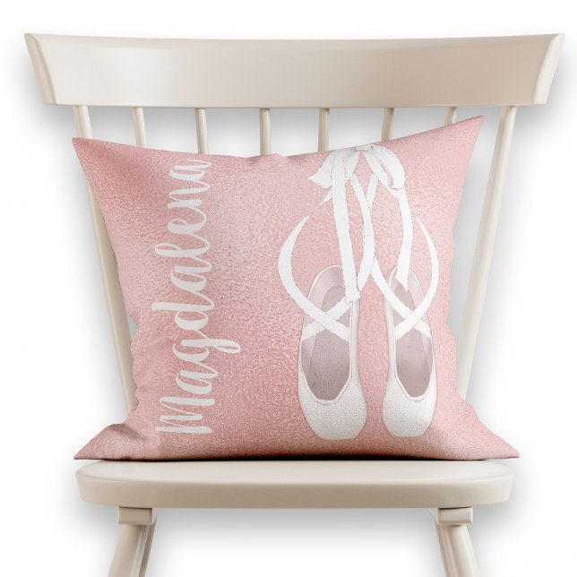Personalized Pink Ballet Slippers Girly Rose Gold Throw Pillow (Creator Uploaded)