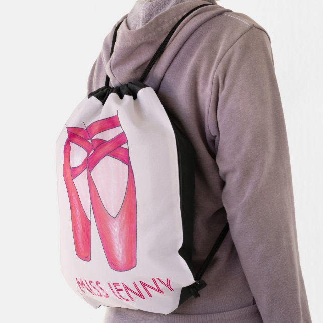 Personalized Pink Ballet Studio Shoe Dance Teacher Drawstring Bag (Insitu)
