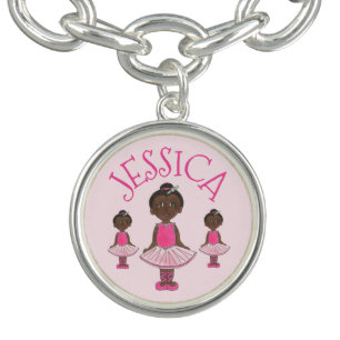 Personalized Pink Ballet Tutu Ballerina Dance Gift Charm Bracelet