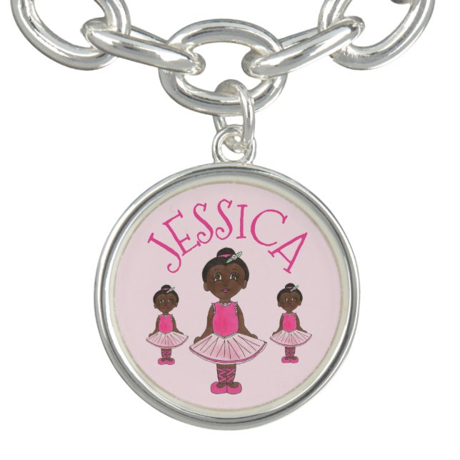 Personalized Pink Ballet Tutu Ballerina Dance Gift Charm Bracelet (Design)