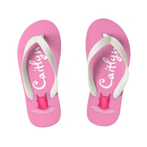 Personalized Pink Ballet Tutu Ballerina Dance Gift Kids Flip Flops