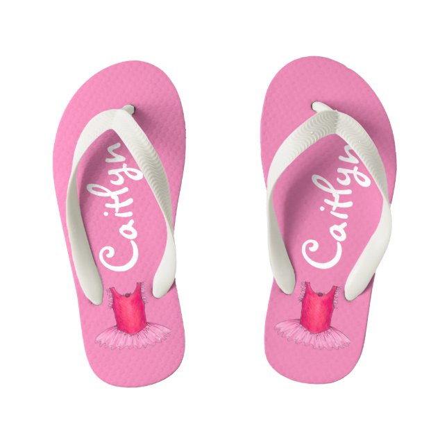 Personalized Pink Ballet Tutu Ballerina Dance Gift Kid's Flip Flops (Footbed)