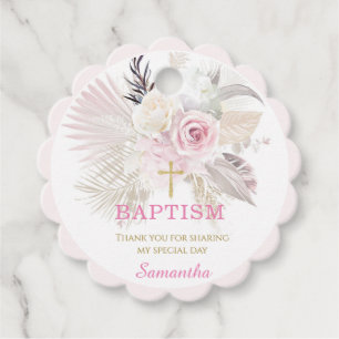 Personalized Pink Baptism Thank you Favor Tags