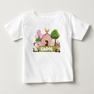 Personalized Pink Barnyard Birthday Baby T-Shirt