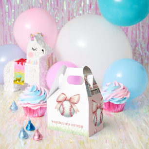 Personalized Pink Baseball Girl Birthday Favor Boxes