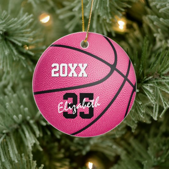 personalized pink basketball ornament for girls