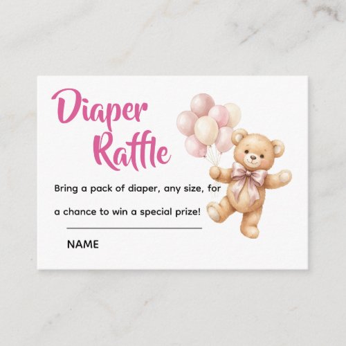 Personalized Pink bear Baby Shower Diaper Raffle Enclosure Card