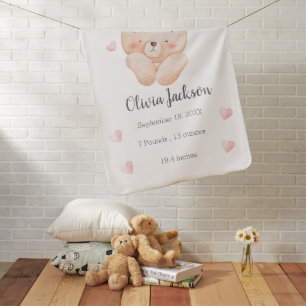 Personalized Pink bear for Baby Girl  Blanket
