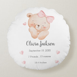 Personalized Pink bear for Baby Girl Round Pillow