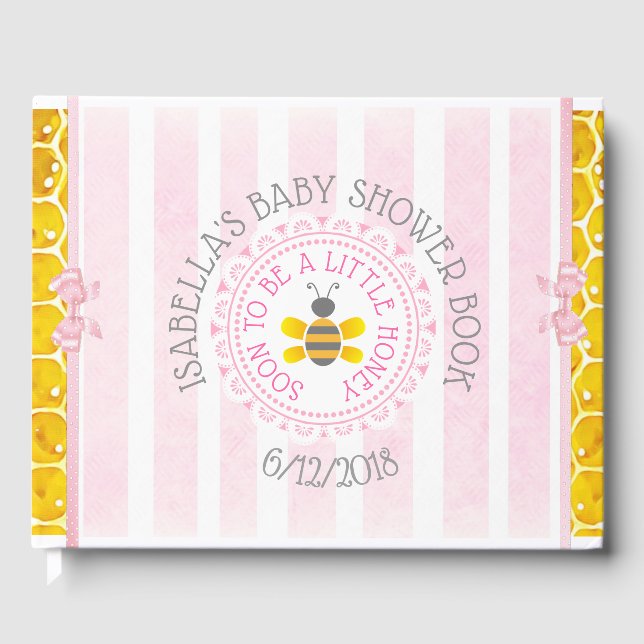 Personalized Pink bee Bumblebee Baby Shower Book (Front)