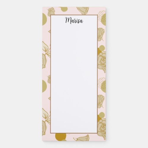 Personalized Pink Beige Floral Magnetic Notepad