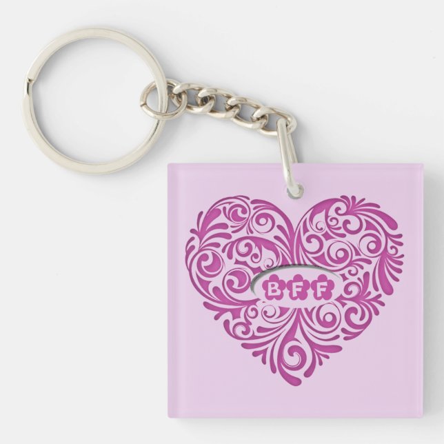 Personalized Pink BFF Heart Key Chain (Front)