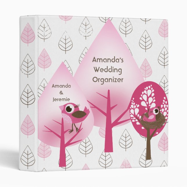 Personalized Pink Birds Organizer/Binder 3 Ring Binder (Front/Spine)