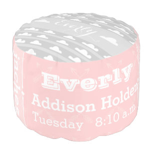 Personalized Pink Birth Record Cloud pouf
