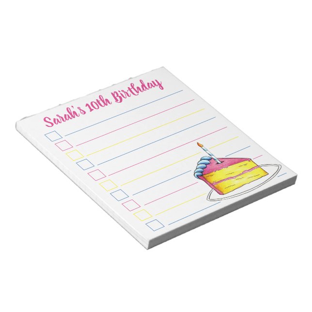 Personalized Pink Birthday Cake Party Favor Notepad (Angled)