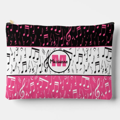 Personalized pink black and white music design accessory pouch