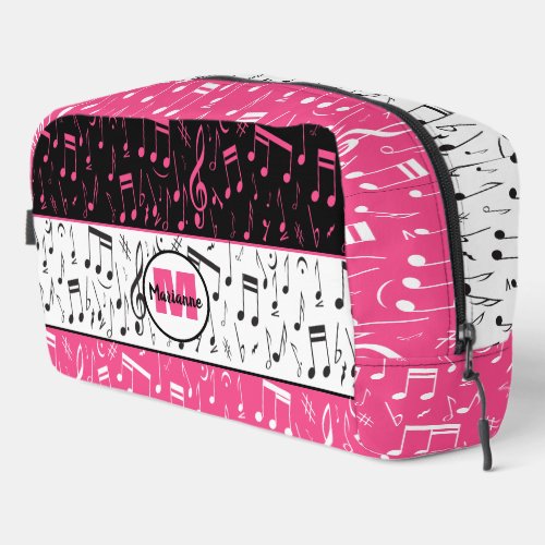 Personalized pink black and white music design dopp kit